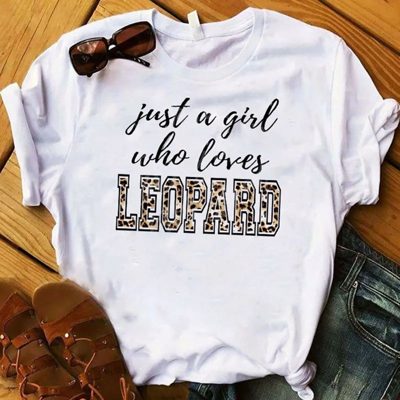 LUSLOS Just A Girl Who Loves леопардовая забавная женская футболка с буквенным принтом