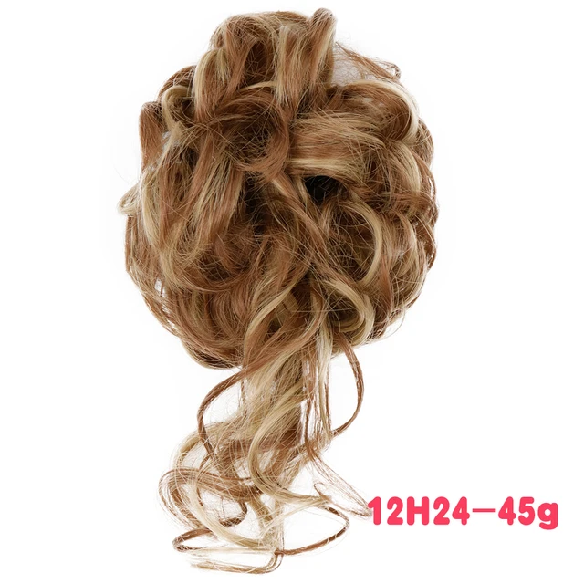 MERISIHAIR Synthetic Girls Curly Scrunchie Chignon With Rubber Band Brown Gray Hair Ring Wrap On Messy Bun Ponytails M-12h24