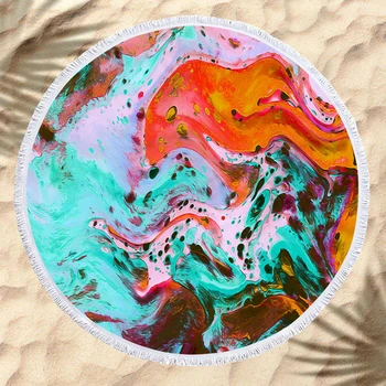 

Mix Flow Watercolor Pattern Round Beach Towel Tassel Microfiber Beach Towel Kid Play Mat Travel Sofa Living Room Blanket Cover