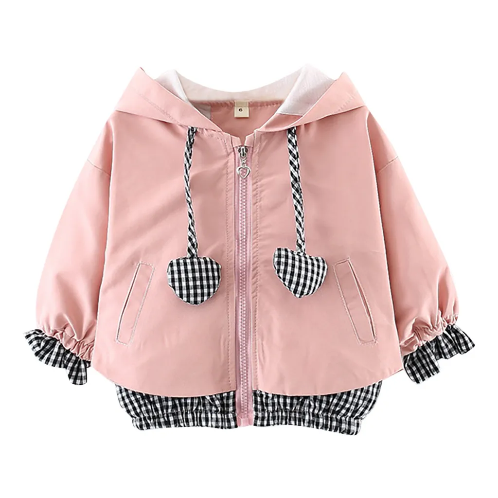Winter Kids Jacket Girls Coats Toddler Baby Heart Plaid Hooded Windproof Coat Outwear Casual Clothes With Pockets Casacos Menina