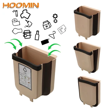 

HOOMIN Kitchen Cabinet Door Hanging Trash Can Folding Waste Bin For Bathroom Toilet Waste Storage Bucket Wall Mounted Trash Bin