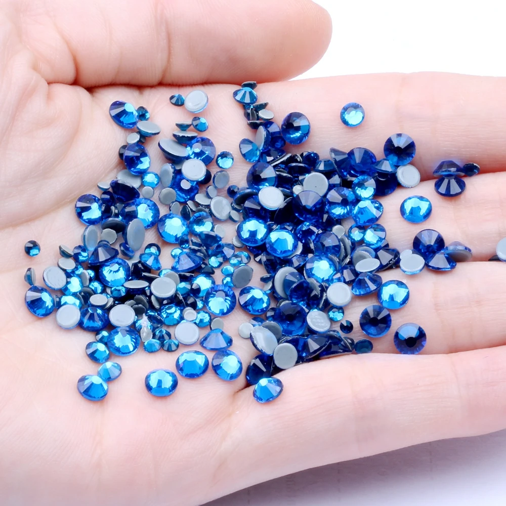 

Capri Blue garment hotfix rhinestones strass crystals hot fix flat back stone for DIY 3D needlework dress cloth costume decors