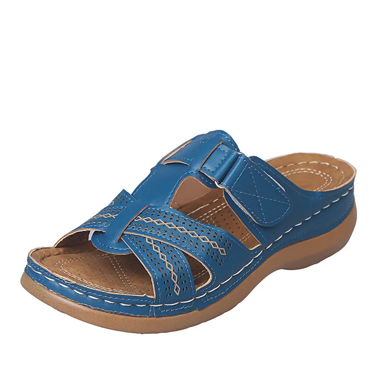 Женские ортопедические сандалии премиум класса с открытым носком; винтажные Нескользящие дышащие летние-85 - Цвет: Blue