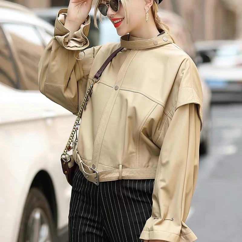 Off-white Плюс размер куртка из натуральной кожи для женщин из натуральной овчины пальто из овчины женский короткий стиль корейские женские топы - Цвет: Off-white
