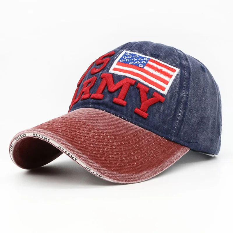 

Washed Men Baseball Cap US ARMY Embroidered Letters Hats Plain Cotton Women Sunshade Snapback Cap Fashion Adjustable Trucker Hat