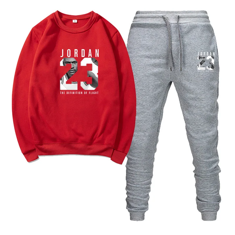Red and gray Осенне-зимние новые мужские спортивные костюмы, спортивные мужские комплекты одежды, Топы+ штаны, Мужская толстовка, мужской брендовый комплект с капюшоном - Цвет: Red and gray