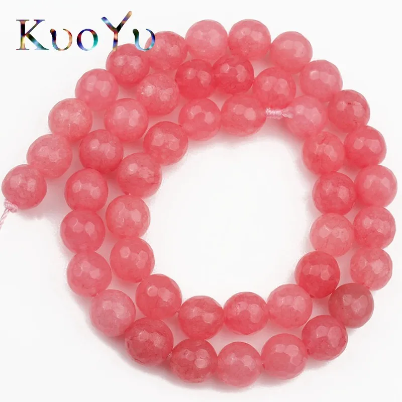 4,6,8mm Round Faceted Pink Jade Loose Stone Spacer Beads Jewellery Making 15" CA 