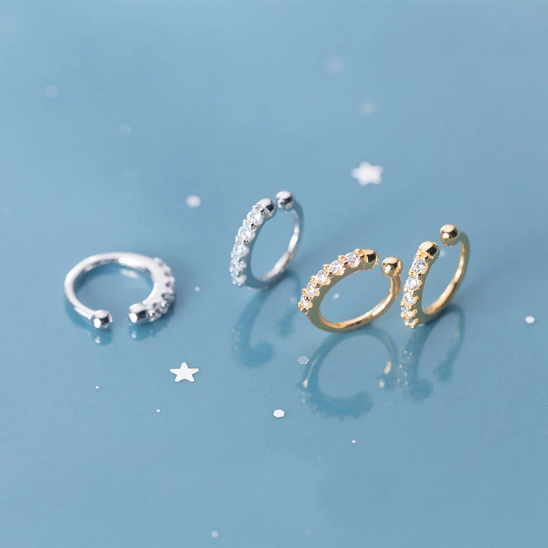 

Elitven 2pcs/Pair Ear Cuff Clip on No Pierced Earrings 100% 925 Sterling Silver Caught in Cuff Jewelry for Women Girls