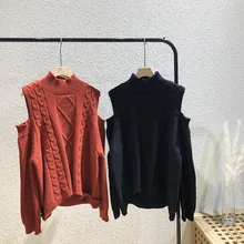 Mooirue, осень, женский свитер в Корейском стиле, без бретелек, высокий ворот, Длинный эластичный свитер, женский, розовый, белый, топы