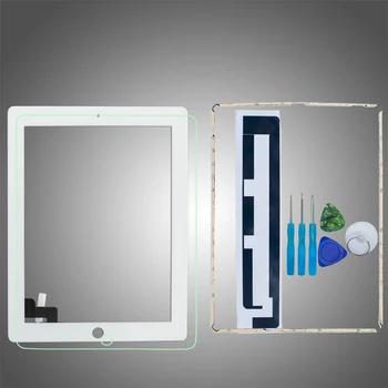 For iPad 2 A1395 A1396 A1397 Touch Screen  Digitizer Sensor Glass Panel With Middle Frame+Tools+Tempered Glass+Adhesive 1
