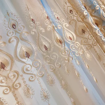 

Nordic Curtains for Living Dining Room Bedroom High-end Embroidered Tulle Curtain Gradient Screens Finished ProductCustomization