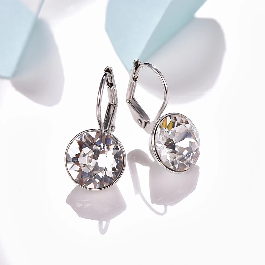Маленькие серьги-гвоздики с кристаллами Swarovski Bella для женщин, новые модные круглые серьги серебряного цвета, свадебные украшения, подарок для девушек