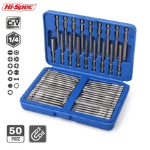 

Hi-Spec 50pc 75mm Extra Long Magnetic Screwdriver Bit Set Security Head 1/4 Screwdriver Bits Kit Torx Star Hex Spline Bit Set