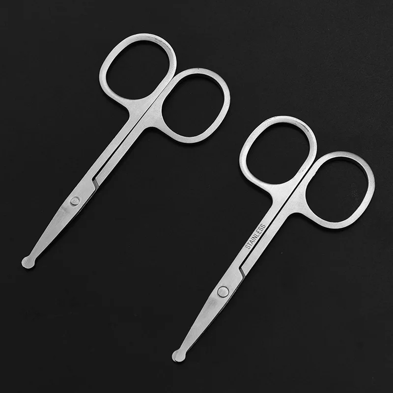 100% New 1pc Stainless Steel Mini Portable Curved Mustache Nose Ear Hair Remover Scissor Trimmer Safety Tips 3