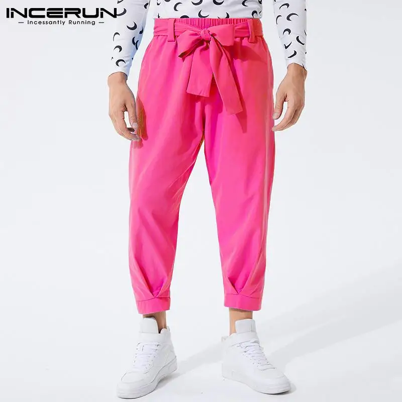 Men Pants Solid Color Joggers Baggy Lace Up Fashion Casual Trousers Men Streetwear Leisure Pantalon With Belt 5XL INCERUN 7 men trousers