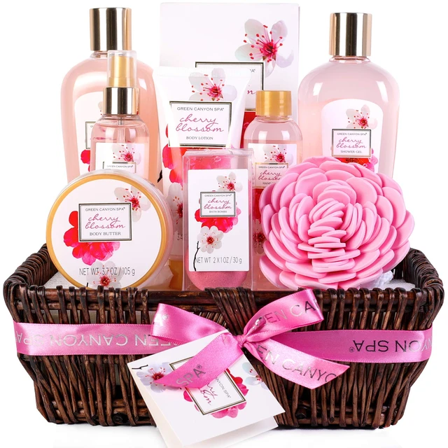 Spa Gift Baskets for Women, Birthday Bath Gifts Sets 10Pcs Cherry Blossom  Spa Gift Set with Body Lotion Essential Oil, Spa Kit Christmas Gifts