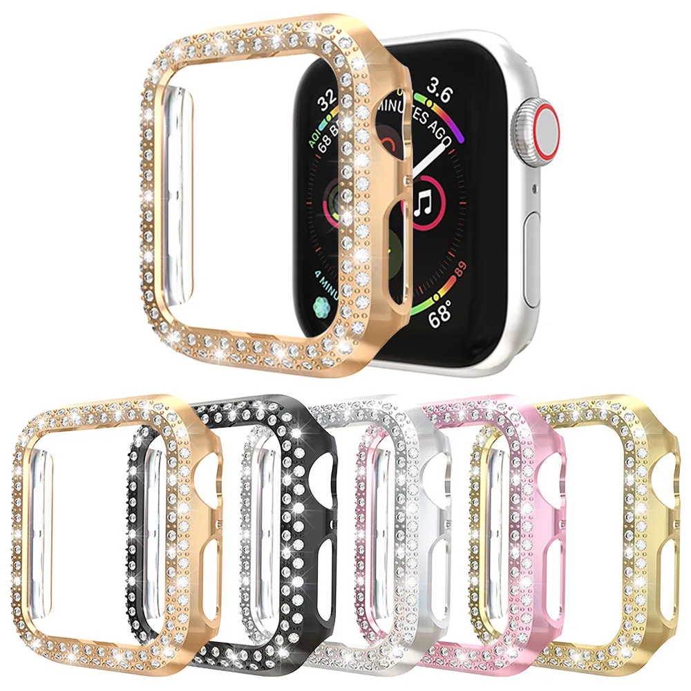 Для женщин женские часы чехол для Apple Watch Series 5 4 3 2 1 бампер ПК Алмазный протектор чехол для наручных часов iWatch, 40/44/38 мм/42 мм аксессуары