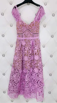 

Vestidos De Fiesta 2020 Summer Sexy Party Club Women Sexy Off Shoulder Allover Lace Crochet Embroidery Mid-Calf Purple Dress
