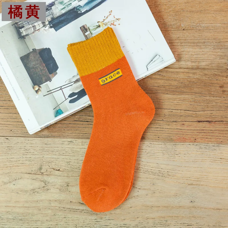 1pair New Winter Thick Warm Wool terry towel Women Sock Vintage Christmas grace Socks Colorful Gift winter Women's warm socks - Цвет: ORANGE