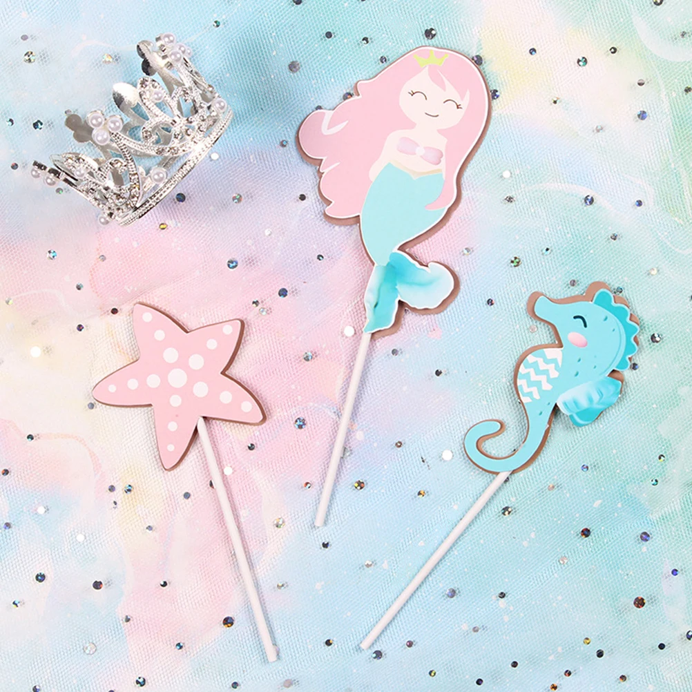 24pcs Dreamy Ocean Cake Toper Mermaid Shell Shaped Cupcake Toppers Paper Fruit Cake Picks Wedding Kids Birthday Party Supplies