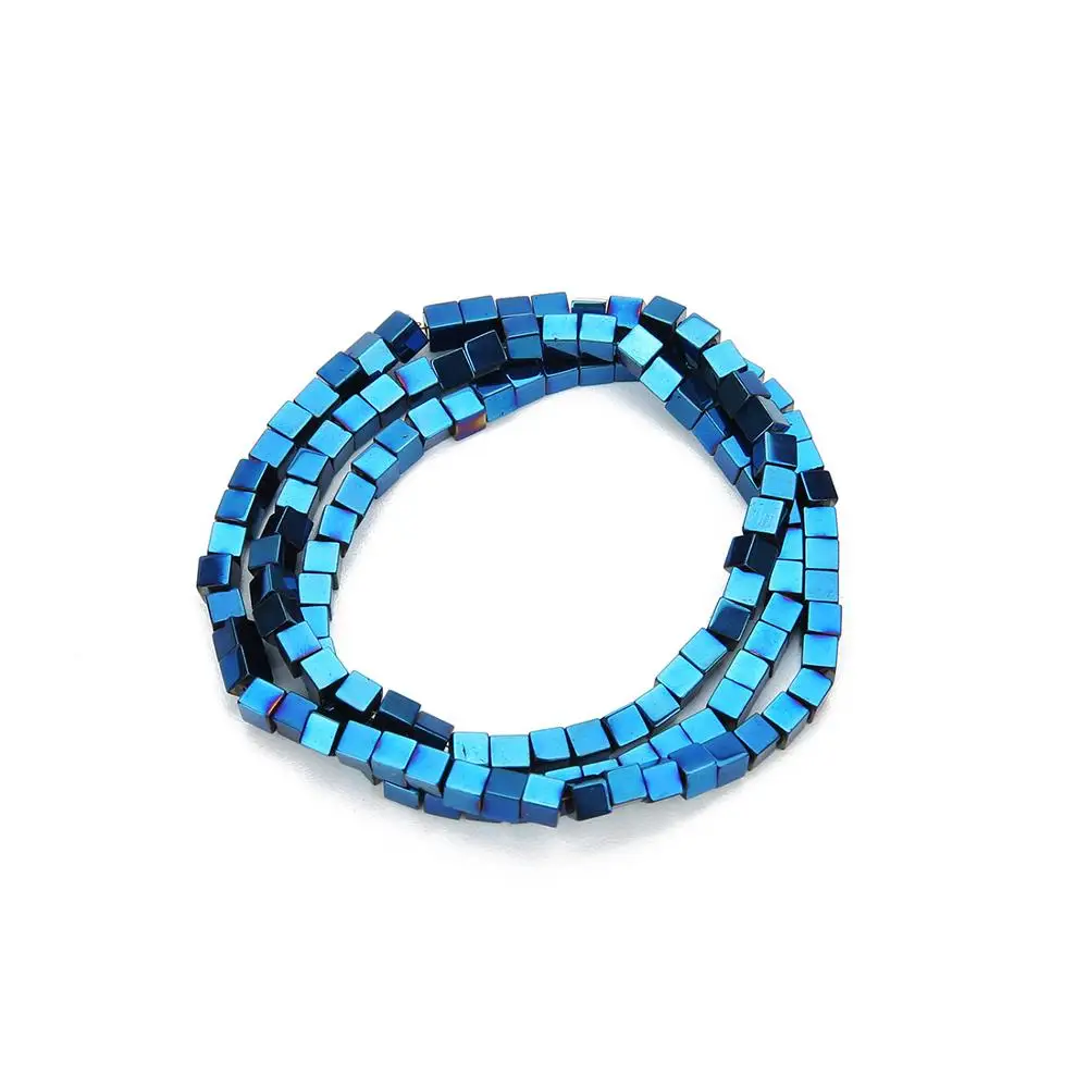 2/3/4mm Gold/Silver Color Plating Coated Natural Stone Hematite Cube Square Loose Spacer Beads For Diy Jewelry Marking 15"