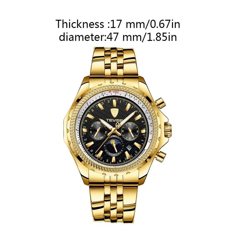 Full gold black Роскошные мужские деловые механические часы, автоматические механические мужские деловые часы, многофункциональные водонепроницаемые модные часы - Цвет: Full gold black