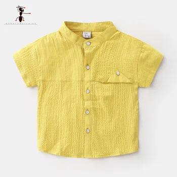 

Kung Fu Ant 2020 New Summer Short Sleeve O-Neck Solid Color White Cotton Baby Shirts Green Yellow 24M-6T Fashion Kids Top