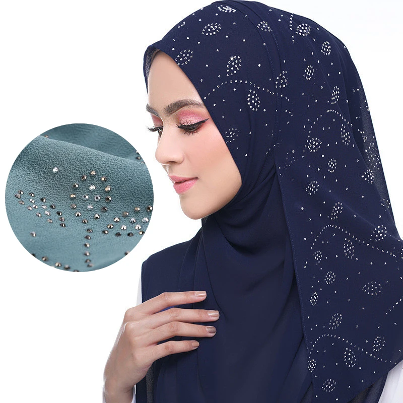 

Diamond bubble chiffon scarf hijab women shawl plain shimmer artificial long pashmina muslim headband wrap scarves