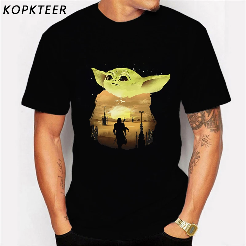 Милые мужские футболки с Йодой и мандалорианом, хлопок, уличная одежда, футболки с Йодой, крутая футболка, Homme, Подарок, Идея товара