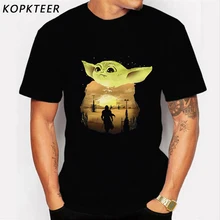 Милые мужские футболки с Йодой и мандалорианом, хлопок, уличная одежда, футболки с Йодой, крутая футболка, Homme, Подарок, Идея товара