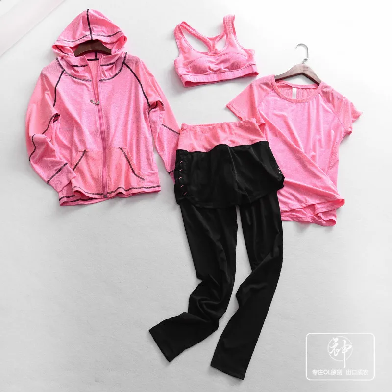 

A Generation of 2019 Spring Sports Quick-Dry Fitness Coat + Yoga Pants + Vest Three-piece Set + T-shirt Entity