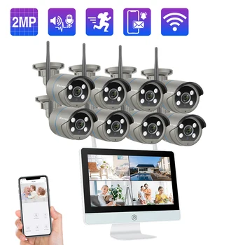 

Techage 8CH 1080P Wireless CCTV Camera System 2MP WIFI 2-Way Audio P2P Outdoor Security Surveillance 12 inch LCD Monitor NVR Kit