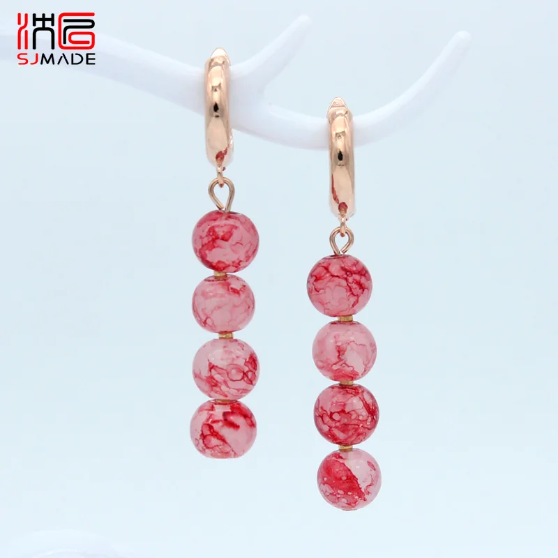 Женские серьги с цветными стеклянными бусинами SJMADE японские и южнокорейские