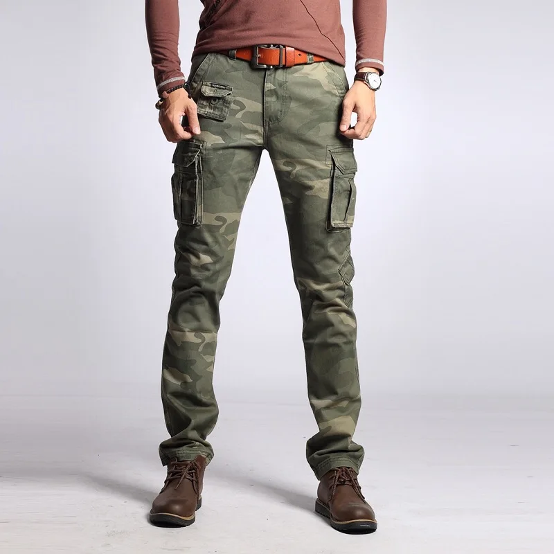 Sz28-38 военные мужские камуфляжные хлопковые узкие прямые брюки Карманы Мужские Брюки Карго повседневные брюки B54