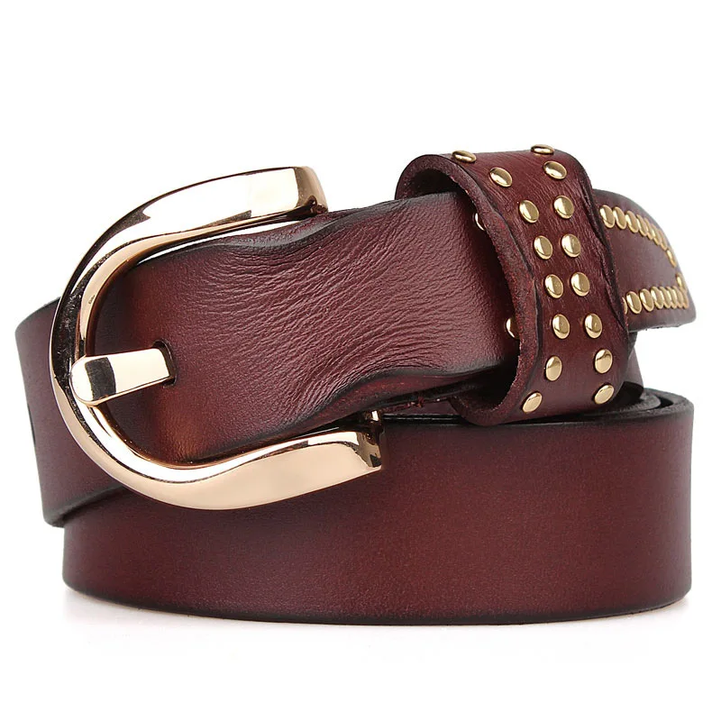 

New women's 100% top layer cowhide belt fashion pin buckle rivet leather belt leisure trend authentic ladies belt