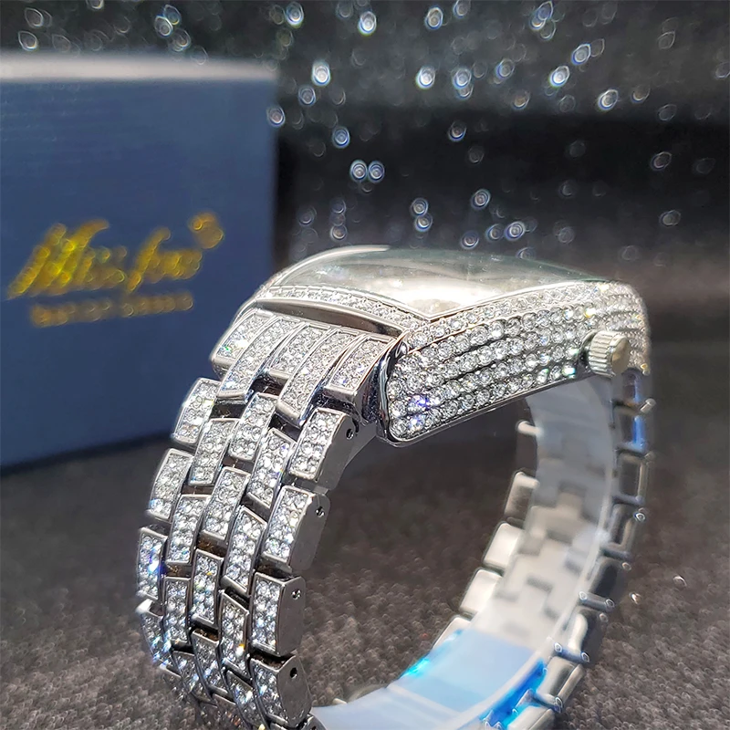 MISSFOX Ceas de aur pentru bărbați, ceasuri hip-hop bling bling tonneau cu cuarț pentru bărbați mari, impermeabil, ceas de mână Millerable_voghion.com