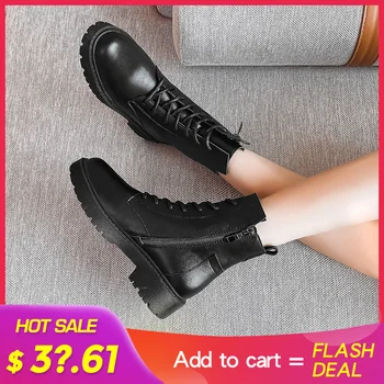 

Women Ankle Boot Genuine Leather Shoes New 2020 Fashion Boots Warm Ankle Non-slip Waterproof Women Boots Black 043258