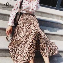 Bella philoopshy, Ретро стиль, Леопардовый принт, плиссированные юбки, для женщин, Корейская, элегантная, длинная юбка, уличная, эластичная талия, для девушек, юбка миди