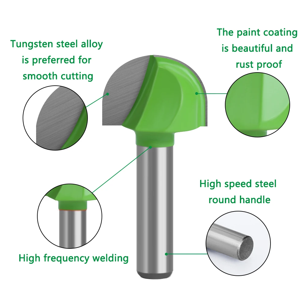 LA VIE 1pc 8mm Shank Ball Nose End Mill Round Nose Cove CNC Milling Bit Radius Core Box Solid Carbide Router Bit Tools