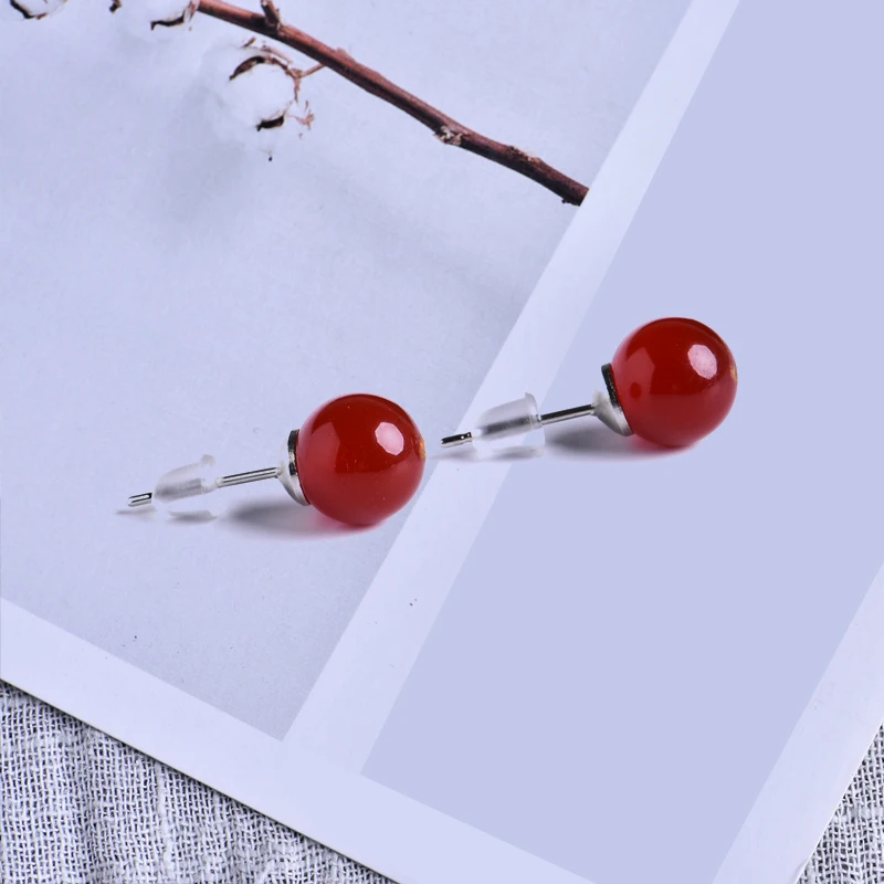 Серьги из натурального камня 8 мм Хрустальные кварцевые шарики серебряные