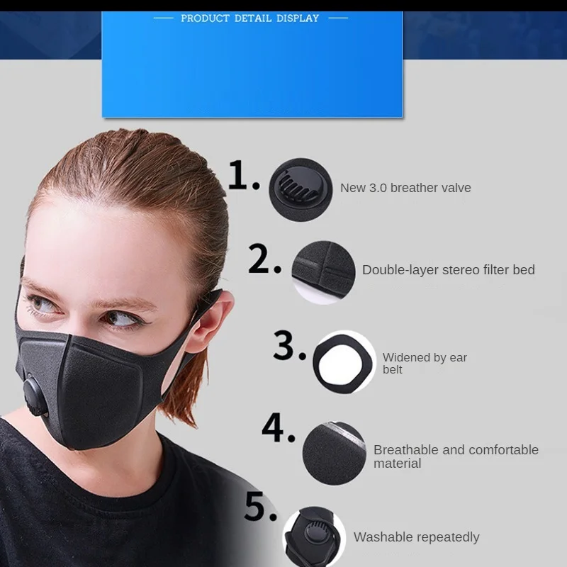1/10pcs/Set Anti Dust Anti Air Pollution Mask Breath Valve Washable Reusable 3D Cover Face Earloop Breathable Mouth Mask Filter face mask