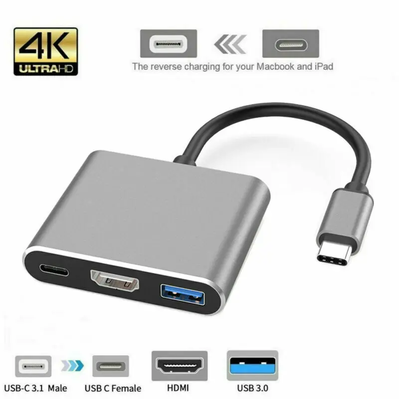 Type C USB 3.1 to USB C 4K HDMI USB 3.0 PD Charging Adapter Cable 