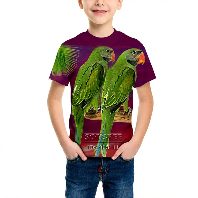 SONSPEE 3D Print Kids Funny Birds Animal Parrots Children Casual Tshirt T-shirt O-neck Boy Girl Hip Hop Clothing Streetwear C115