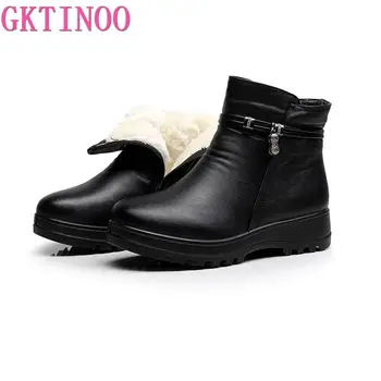 

GKTINOO Snow Boots 2019 Winter Warm Women Ankle Boots Casual Shoes Leather Winter Autumn Boots Female Zipper Boots