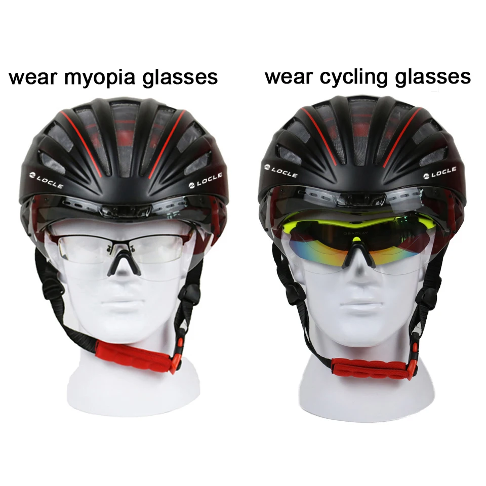 LOCLE Goggles Cycling Helmet Road Mountain MTB Bicycle Helmet Casco Ciclismo Ultralight In-mold Bike Helmet With Glasses 54-60cm