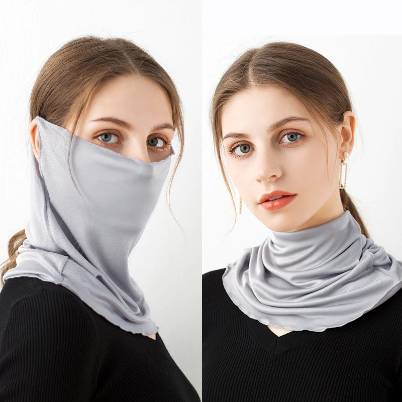 100% Nature Silk Facemask Scarf Women Sun Protection Mask Cover Outdoor Fashion Face Mask Real Silk Mascarilla Solid Neckscarves|Women