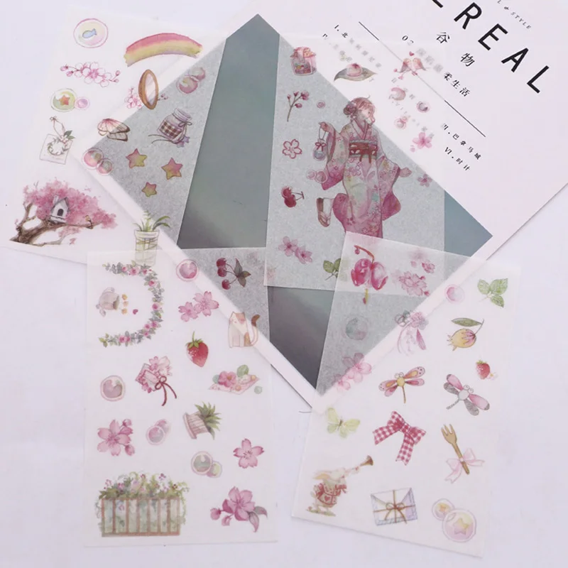 

4Sheets Cute Spring Stickers Kawaii Flowers Stationery Stickers Paper Adhesive Sticker For Kids DIY Scrapbooking Albums Supplies
