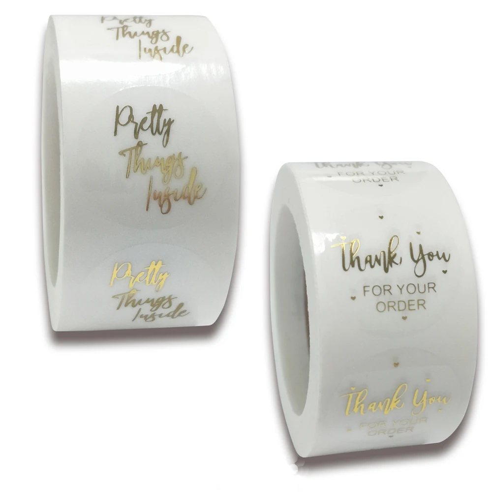 

Round Stationery Stickers White blank Thank You Stickers Clear PVC Adhesive Labels For Business Packing Envelope 500 Labels Roll