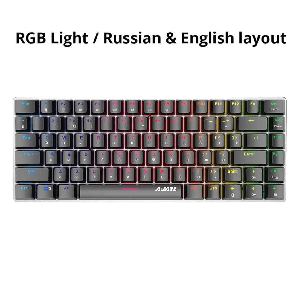 Ajazz AK33 Механическая игровая клавиатура беспроводная/проводной русский/английская раскладка RGB/1 цвет подсветки 82-ключ конфликт