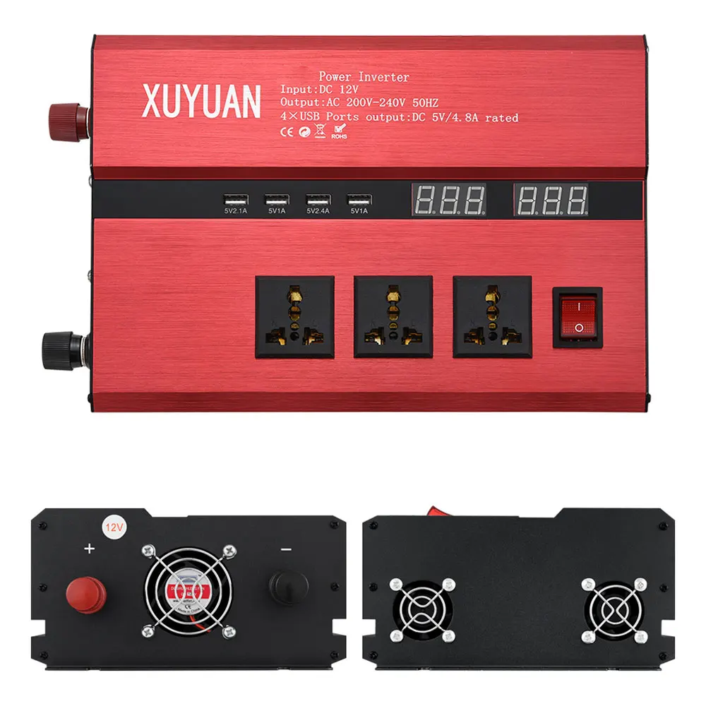Vehemo солнечный Мощность инвертор DC12V/24 В к AC110/220 В адаптер конвертер авто Инвертор из алюминиевого сплава преобразователи автомобильный инвертор светодиодный